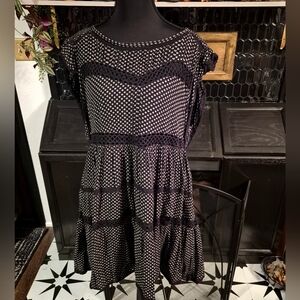 Free People Retro Kitty black and white crochet insert trim mini tunic Small